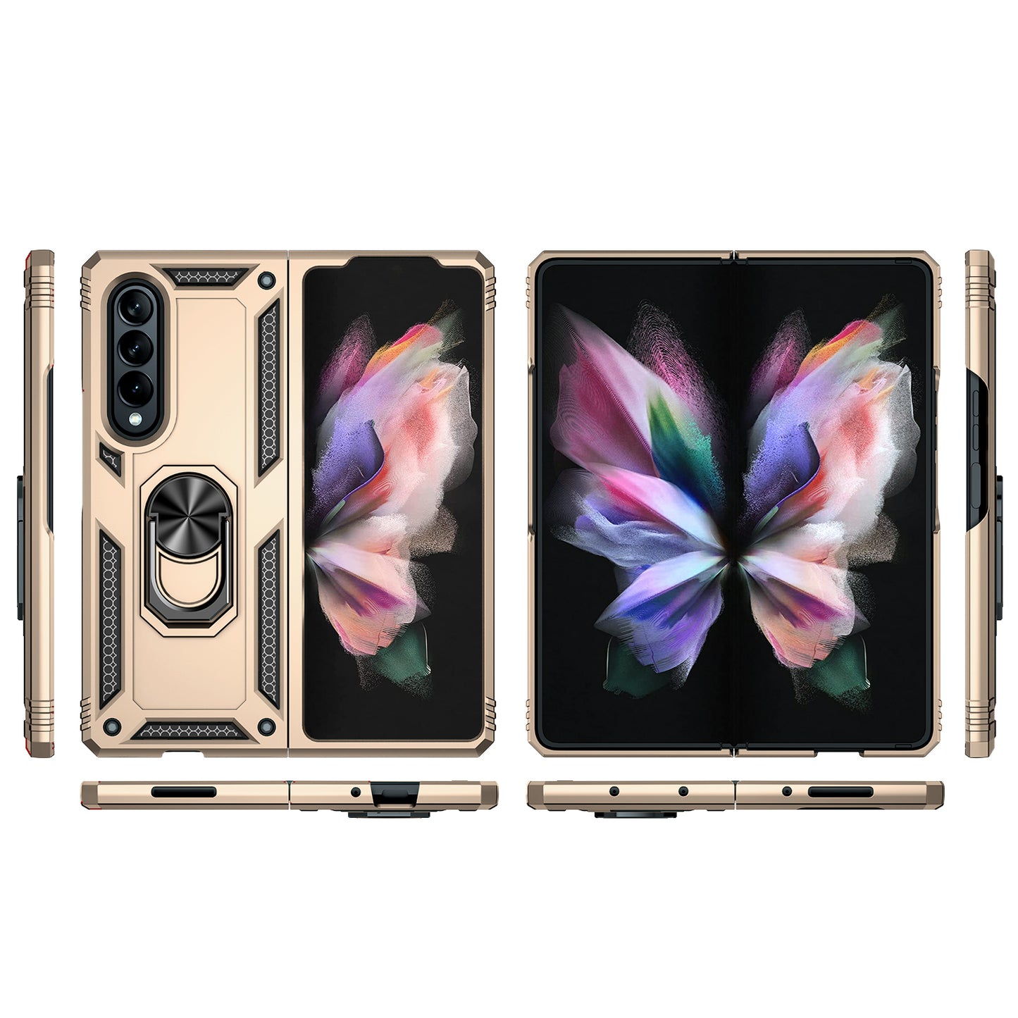 Ring Holder Kickstand Design Anti-fall PC + TPU + Metal Hybrid Phone Cover Shell for Samsung Galaxy Z Fold3 5G
