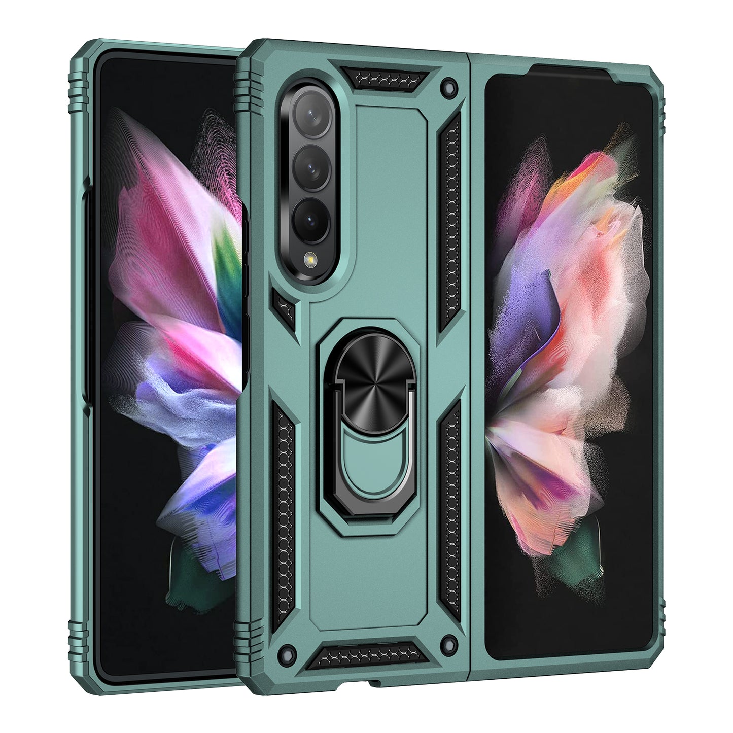 Ring Holder Kickstand Design Anti-fall PC + TPU + Metal Hybrid Phone Cover Shell for Samsung Galaxy Z Fold3 5G