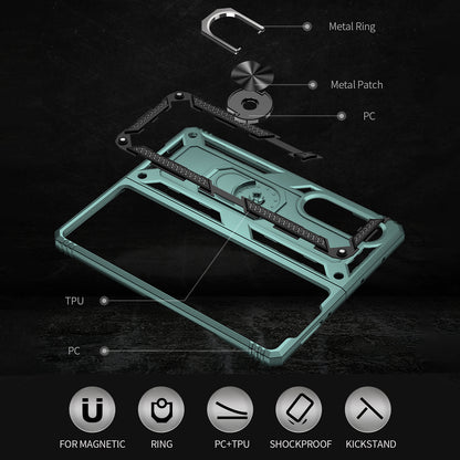 Ring Holder Kickstand Design Anti-fall PC + TPU + Metal Hybrid Phone Cover Shell for Samsung Galaxy Z Fold3 5G