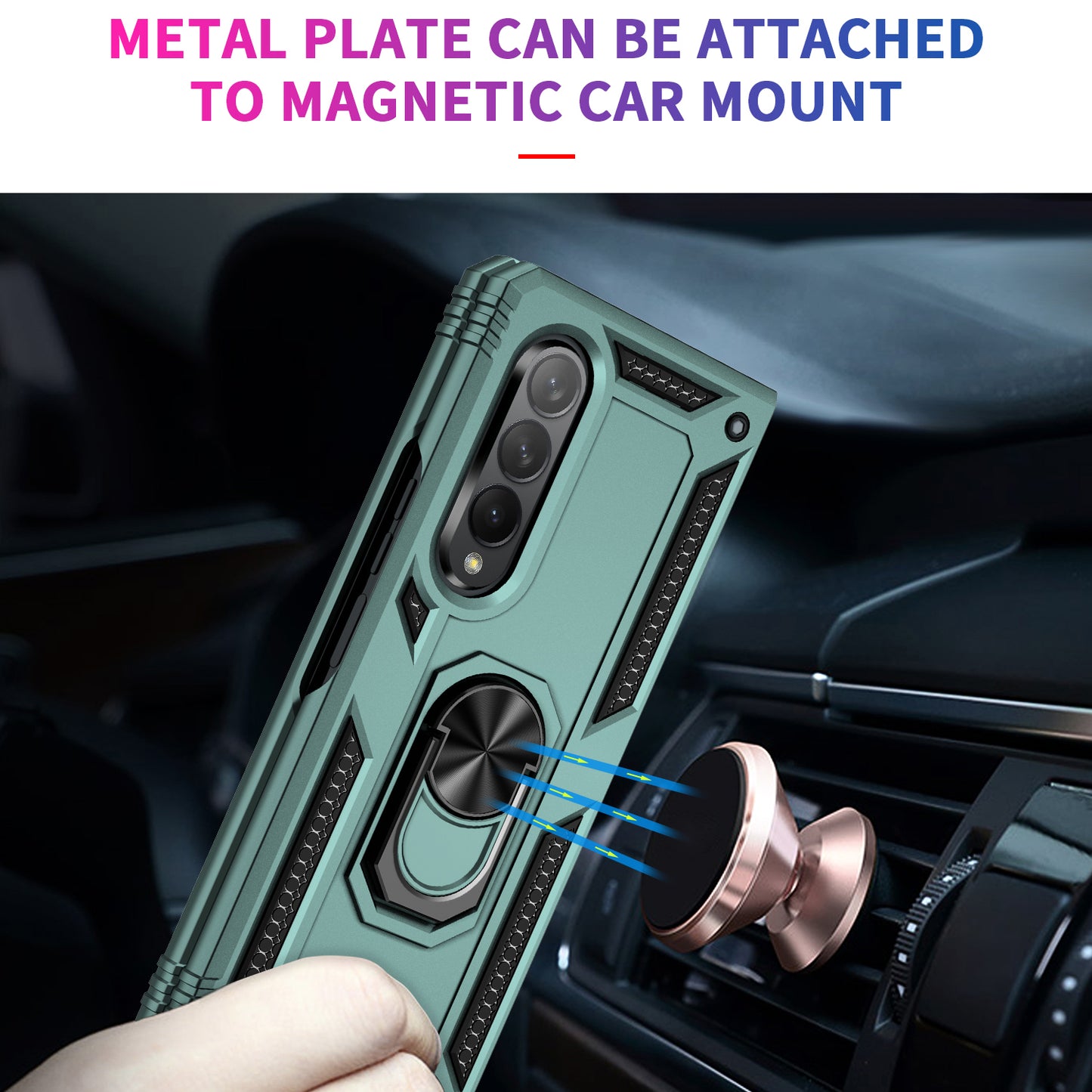 Ring Holder Kickstand Design Anti-fall PC + TPU + Metal Hybrid Phone Cover Shell for Samsung Galaxy Z Fold3 5G