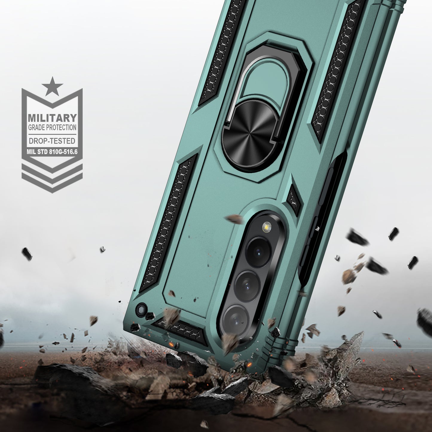 Ring Holder Kickstand Design Anti-fall PC + TPU + Metal Hybrid Phone Cover Shell for Samsung Galaxy Z Fold3 5G