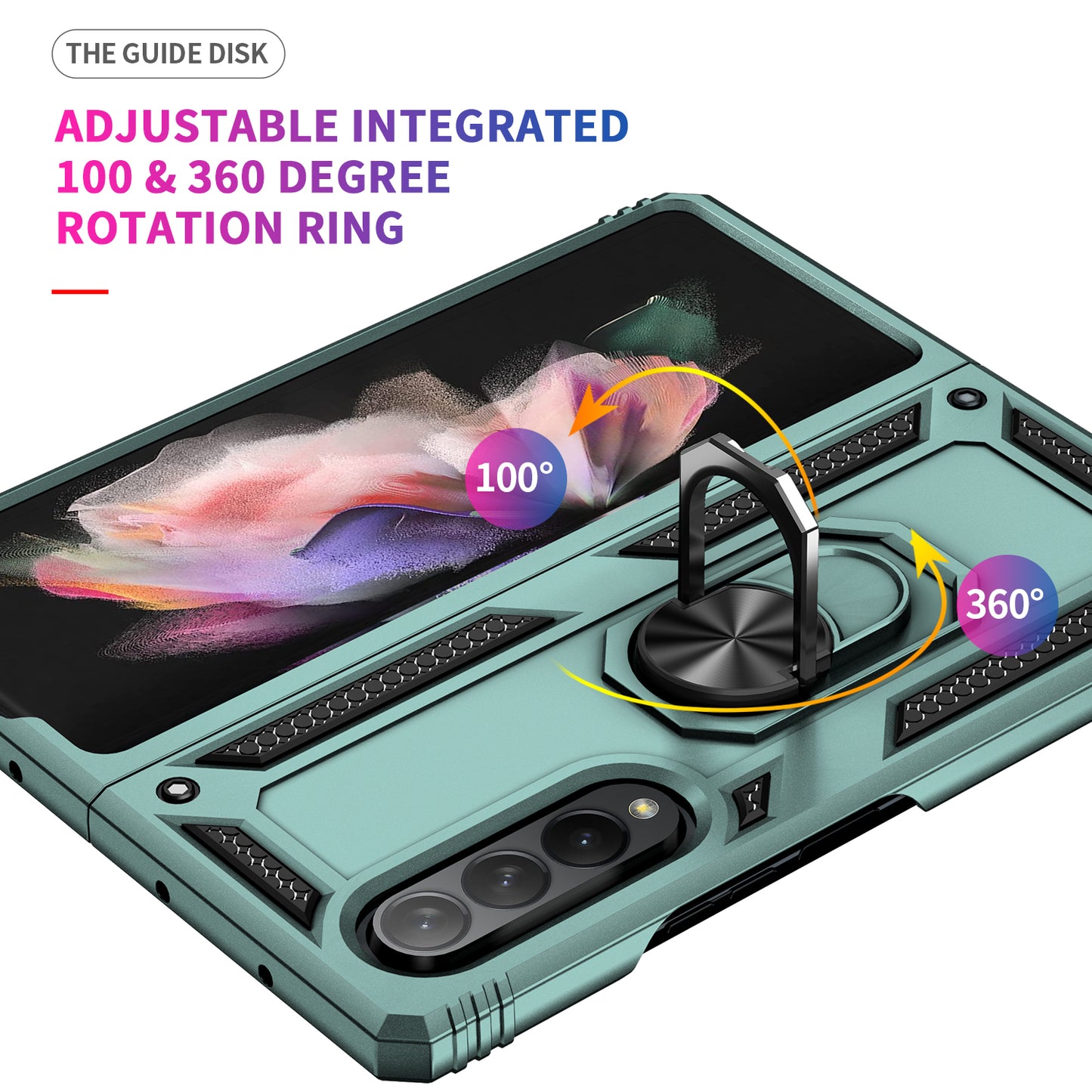Ring Holder Kickstand Design Anti-fall PC + TPU + Metal Hybrid Phone Cover Shell for Samsung Galaxy Z Fold3 5G