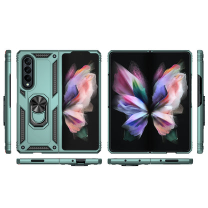 Ring Holder Kickstand Design Anti-fall PC + TPU + Metal Hybrid Phone Cover Shell for Samsung Galaxy Z Fold3 5G