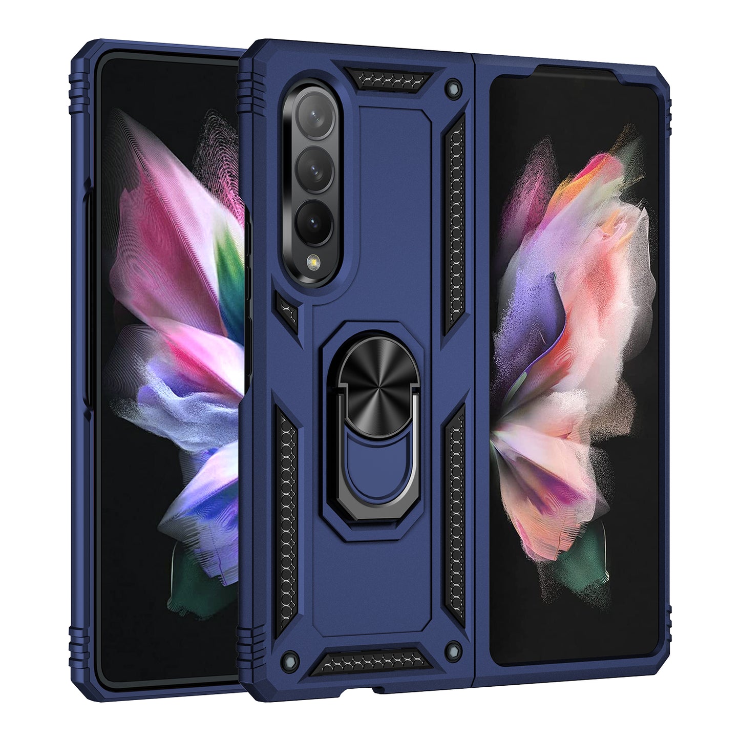 Ring Holder Kickstand Design Anti-fall PC + TPU + Metal Hybrid Phone Cover Shell for Samsung Galaxy Z Fold3 5G