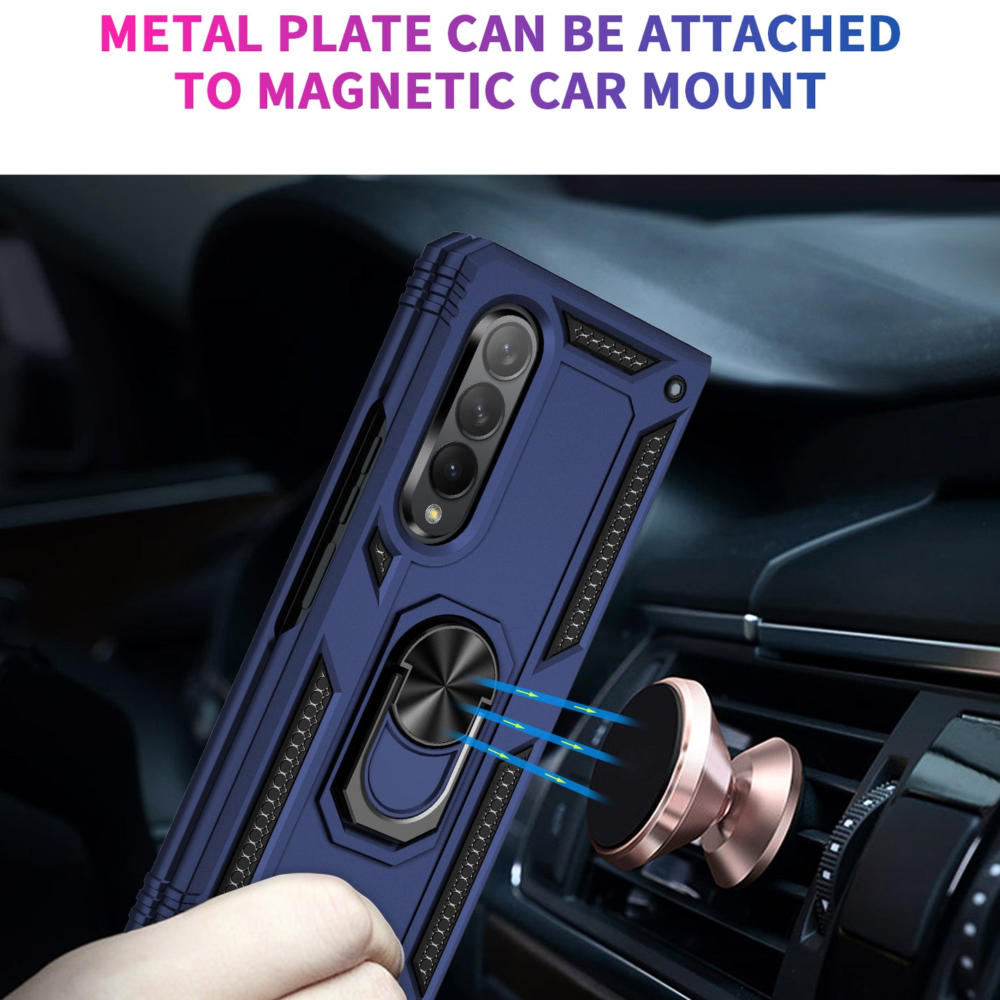 Ring Holder Kickstand Design Anti-fall PC + TPU + Metal Hybrid Phone Cover Shell for Samsung Galaxy Z Fold3 5G