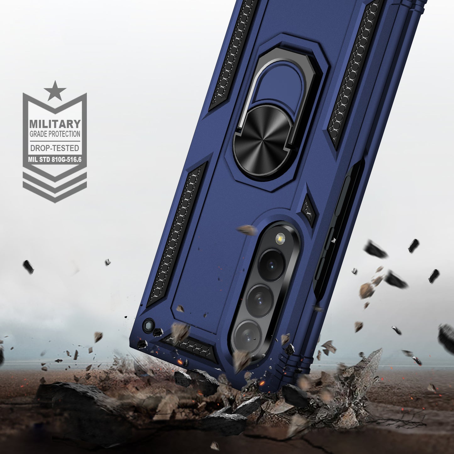 Ring Holder Kickstand Design Anti-fall PC + TPU + Metal Hybrid Phone Cover Shell for Samsung Galaxy Z Fold3 5G