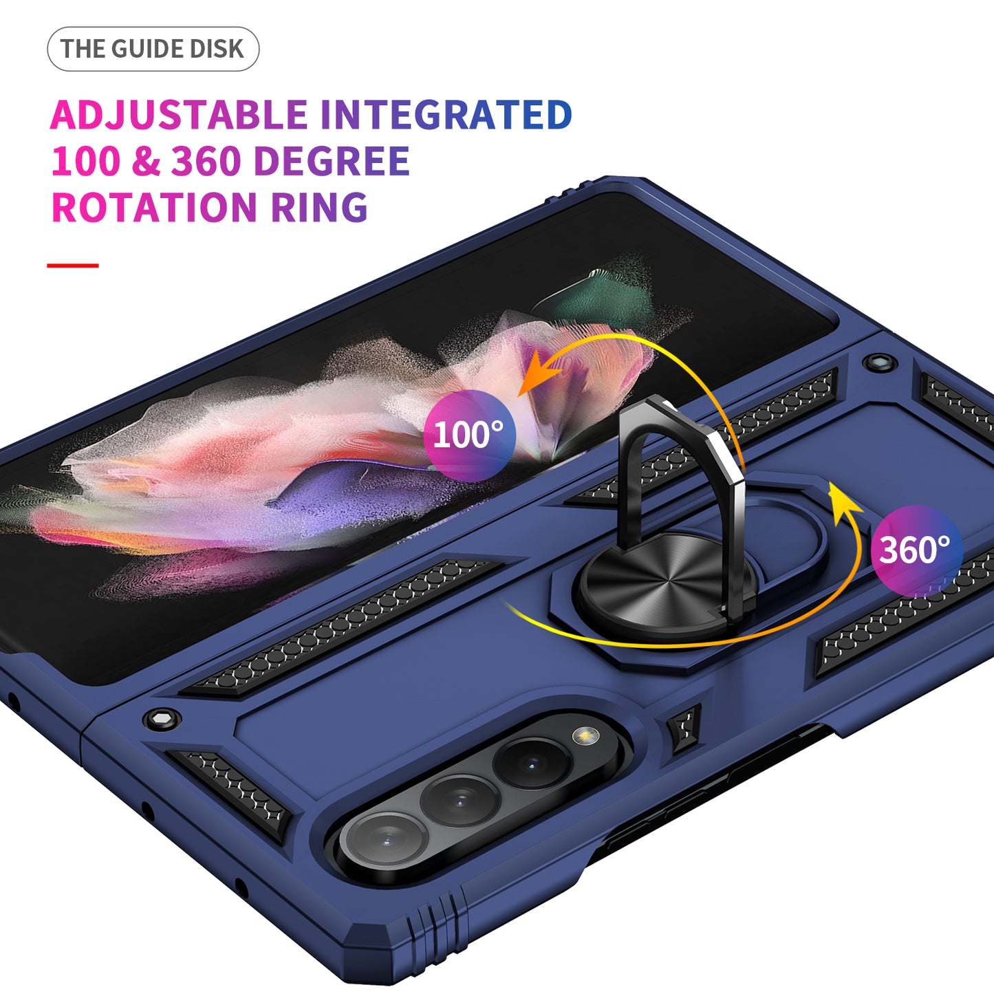 Ring Holder Kickstand Design Anti-fall PC + TPU + Metal Hybrid Phone Cover Shell for Samsung Galaxy Z Fold3 5G