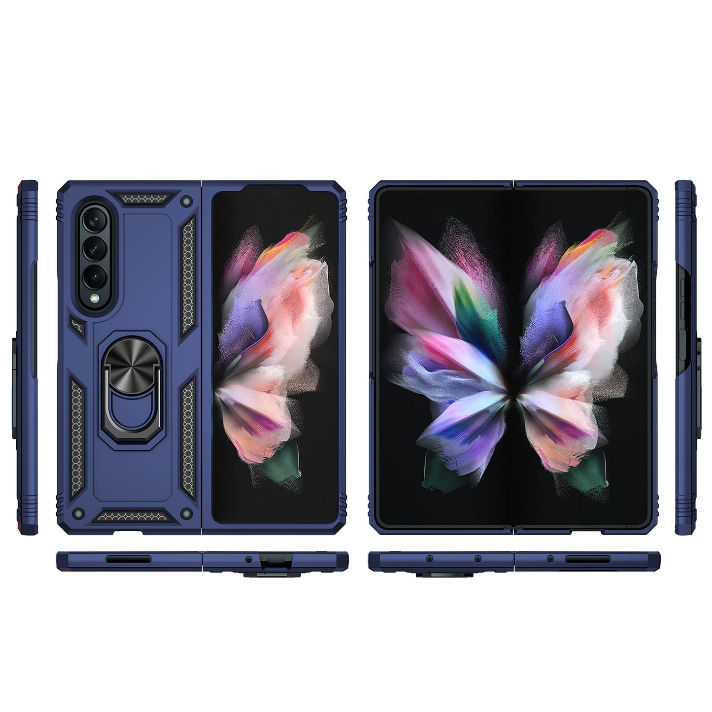 Ring Holder Kickstand Design Anti-fall PC + TPU + Metal Hybrid Phone Cover Shell for Samsung Galaxy Z Fold3 5G