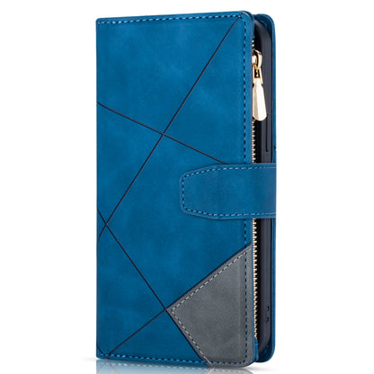 Color Splicing Imprinting Lines Design Leather Phone Cover Wallet Stand Case with Zipper Pocket for Samsung Galaxy Z Fold3 5G
