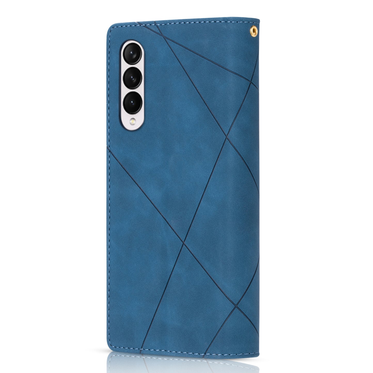 Color Splicing Imprinting Lines Design Leather Phone Cover Wallet Stand Case with Zipper Pocket for Samsung Galaxy Z Fold3 5G
