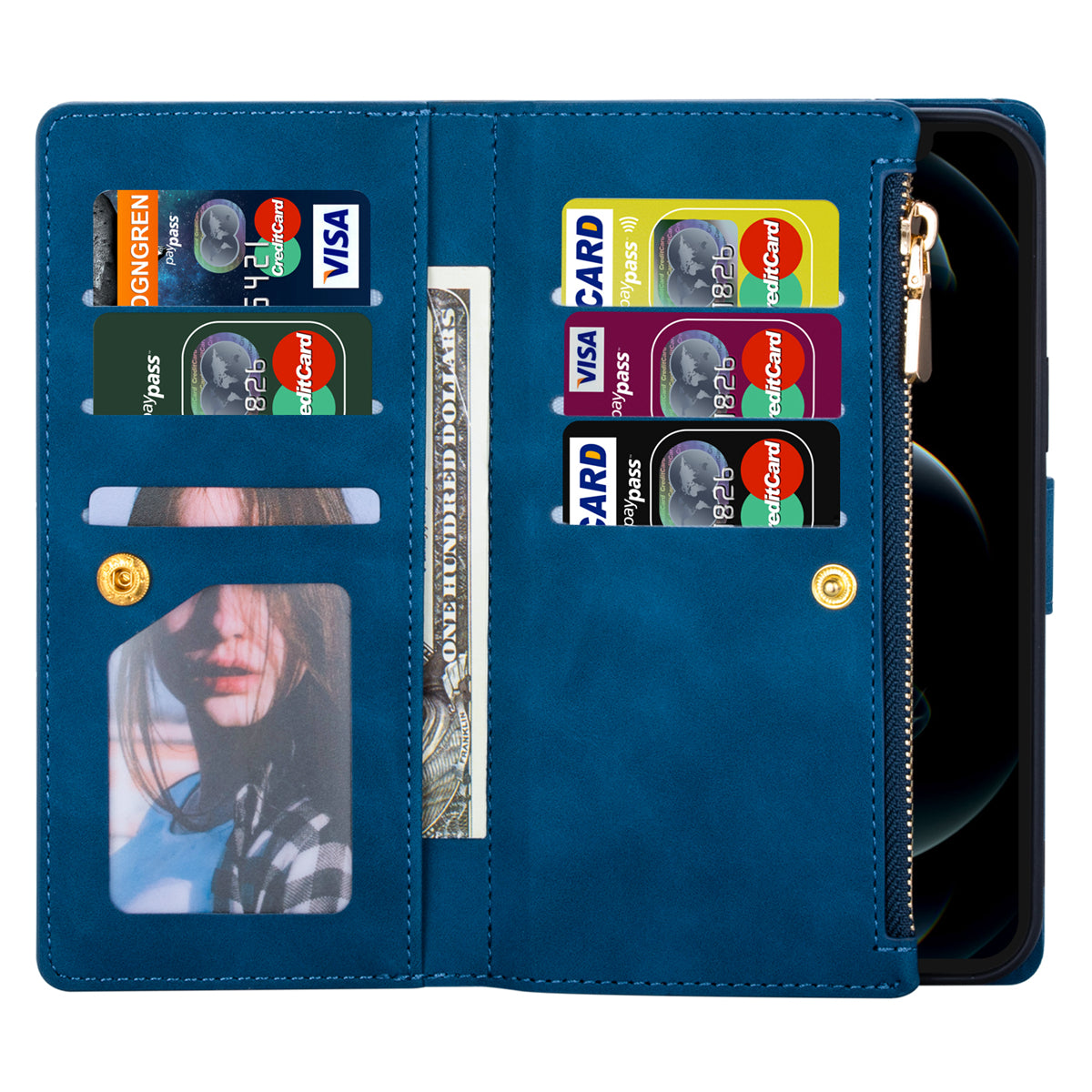 Color Splicing Imprinting Lines Design Leather Phone Cover Wallet Stand Case with Zipper Pocket for Samsung Galaxy Z Fold3 5G