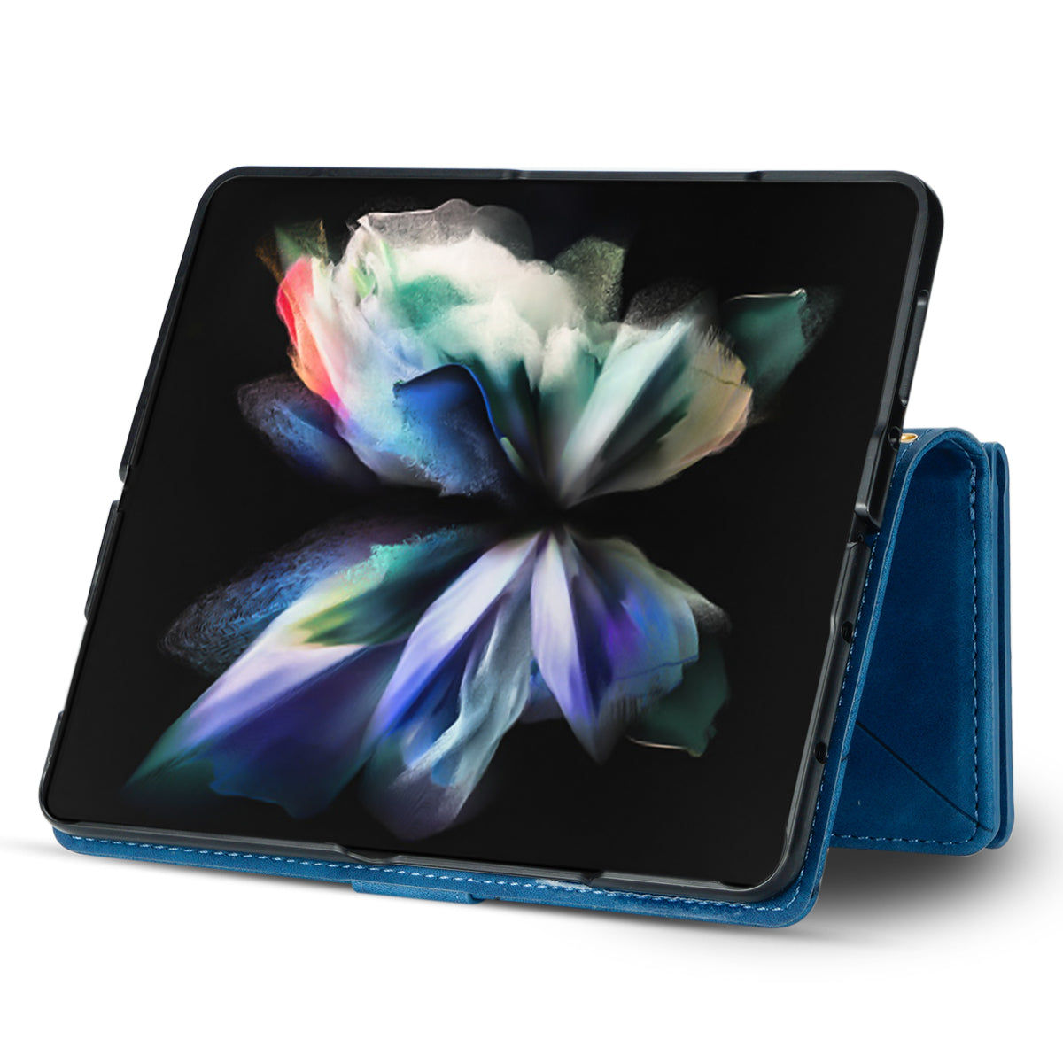 Color Splicing Imprinting Lines Design Leather Phone Cover Wallet Stand Case with Zipper Pocket for Samsung Galaxy Z Fold3 5G