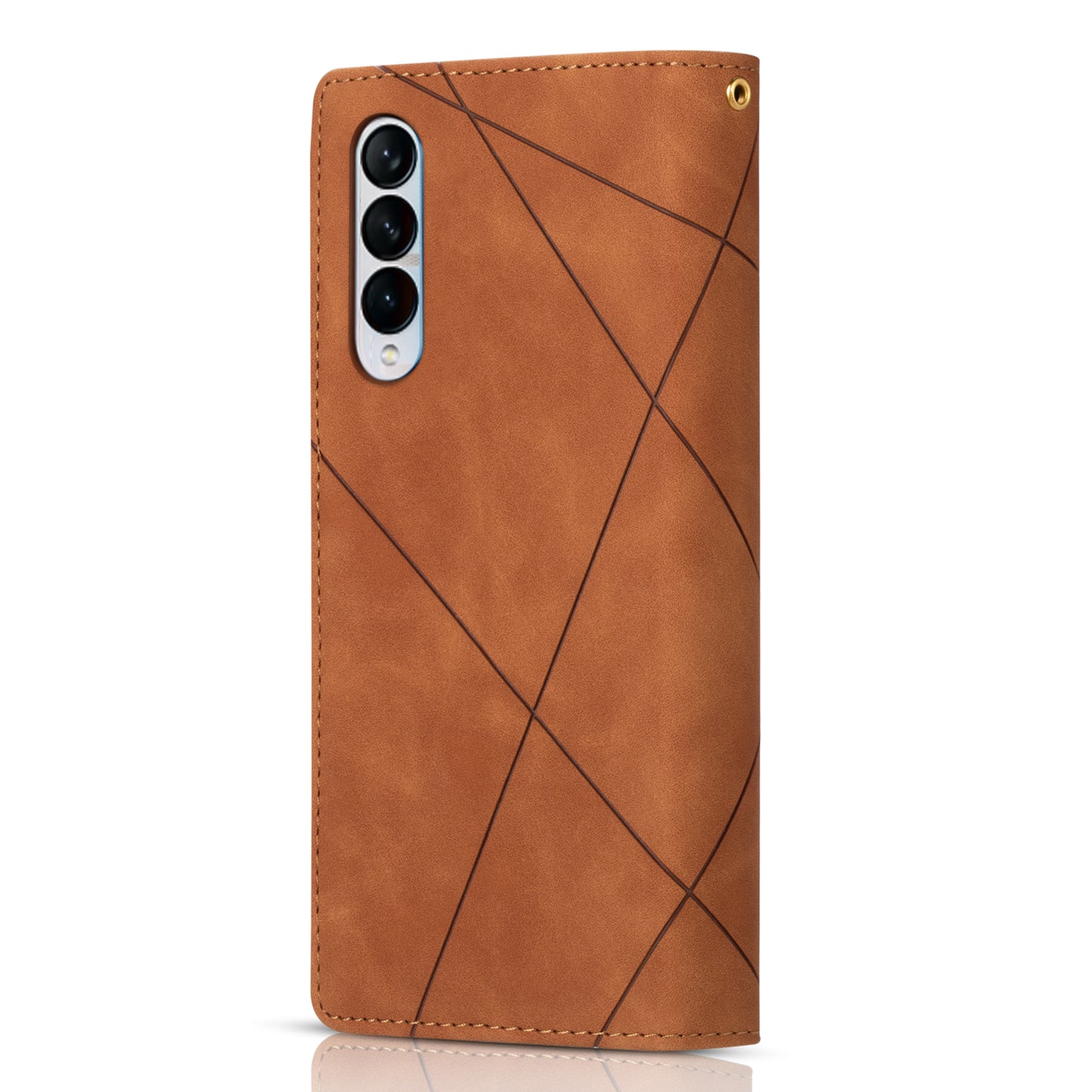 Color Splicing Imprinting Lines Design Leather Phone Cover Wallet Stand Case with Zipper Pocket for Samsung Galaxy Z Fold3 5G