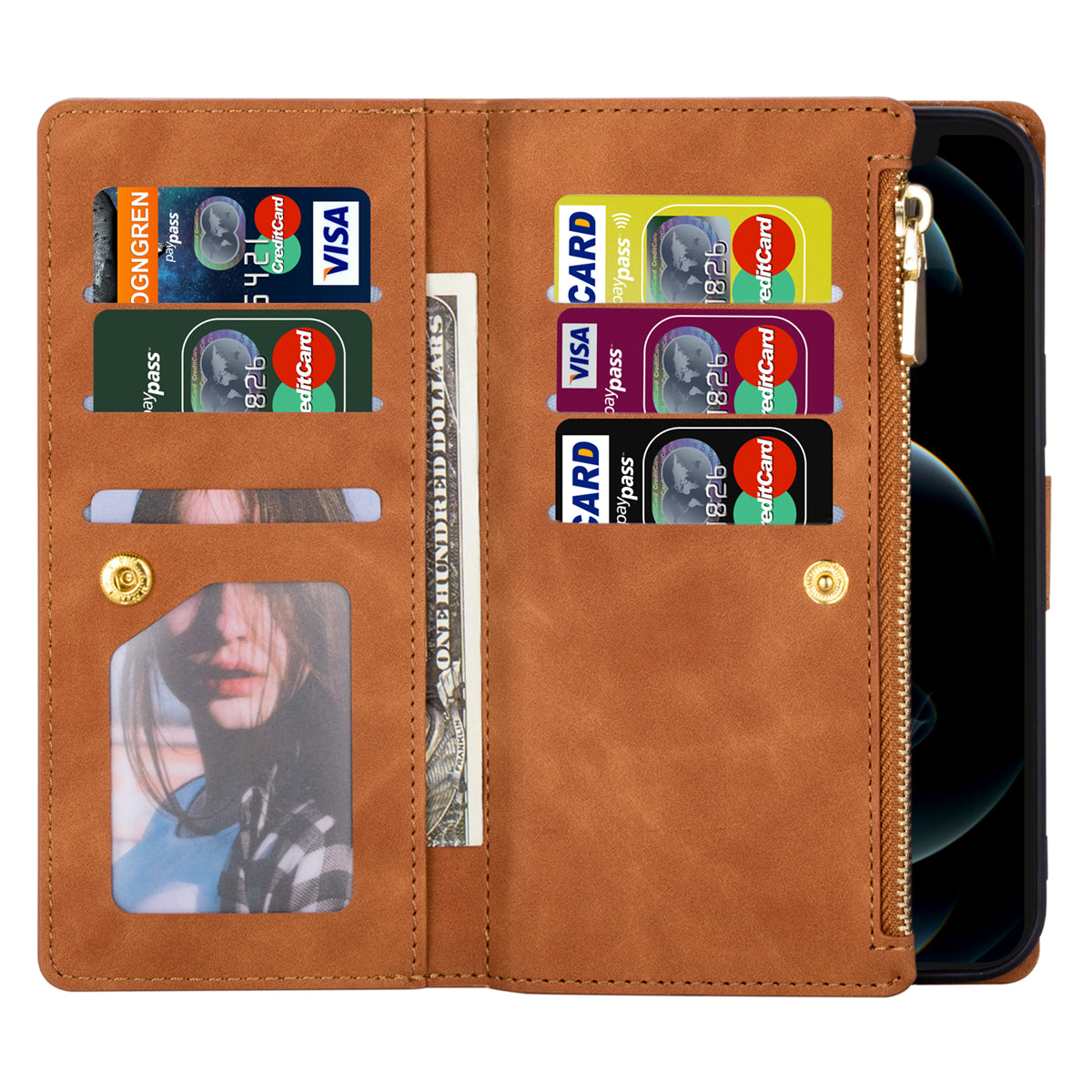 Color Splicing Imprinting Lines Design Leather Phone Cover Wallet Stand Case with Zipper Pocket for Samsung Galaxy Z Fold3 5G