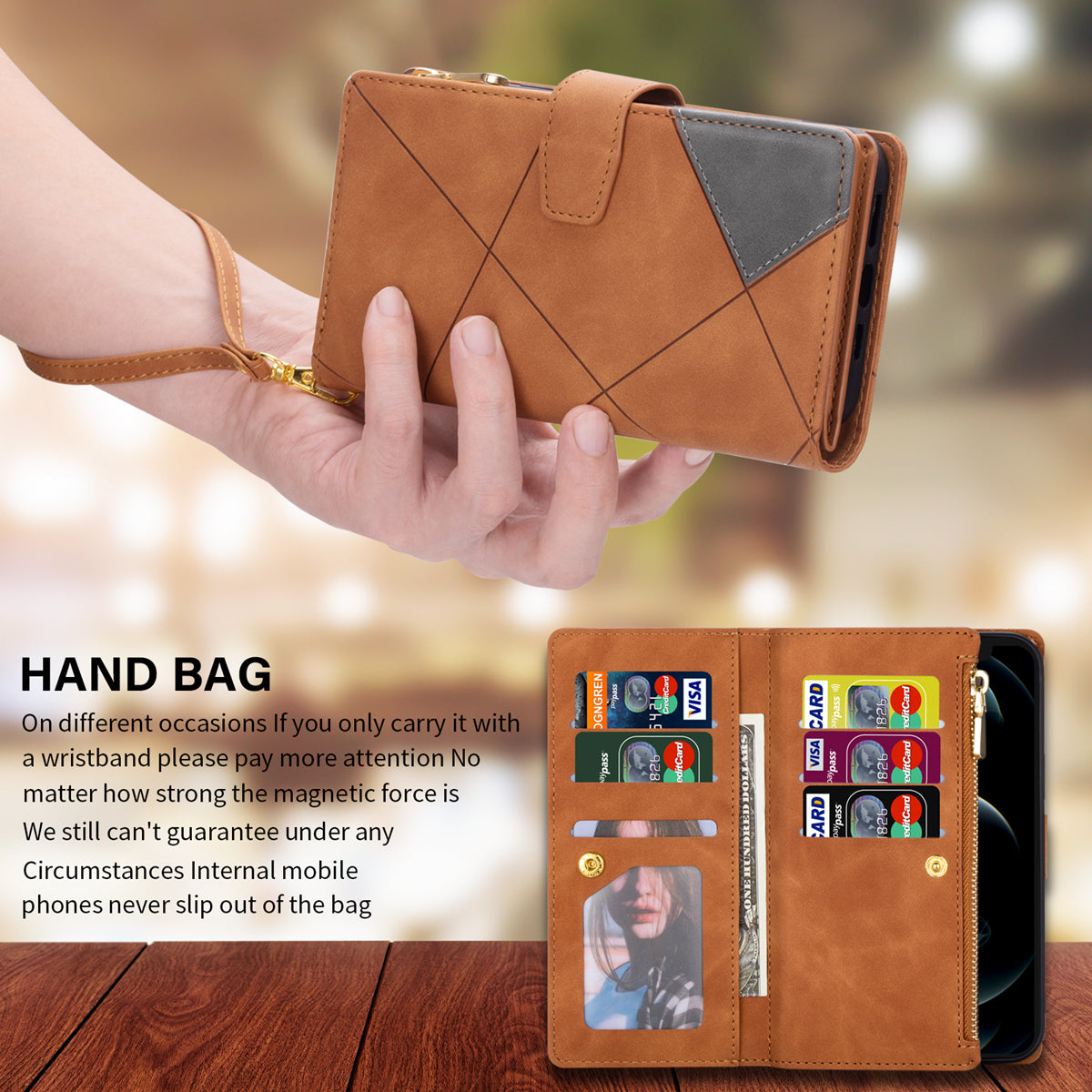 Color Splicing Imprinting Lines Design Leather Phone Cover Wallet Stand Case with Zipper Pocket for Samsung Galaxy Z Fold3 5G