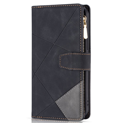 Color Splicing Imprinting Lines Design Leather Phone Cover Wallet Stand Case with Zipper Pocket for Samsung Galaxy Z Fold3 5G