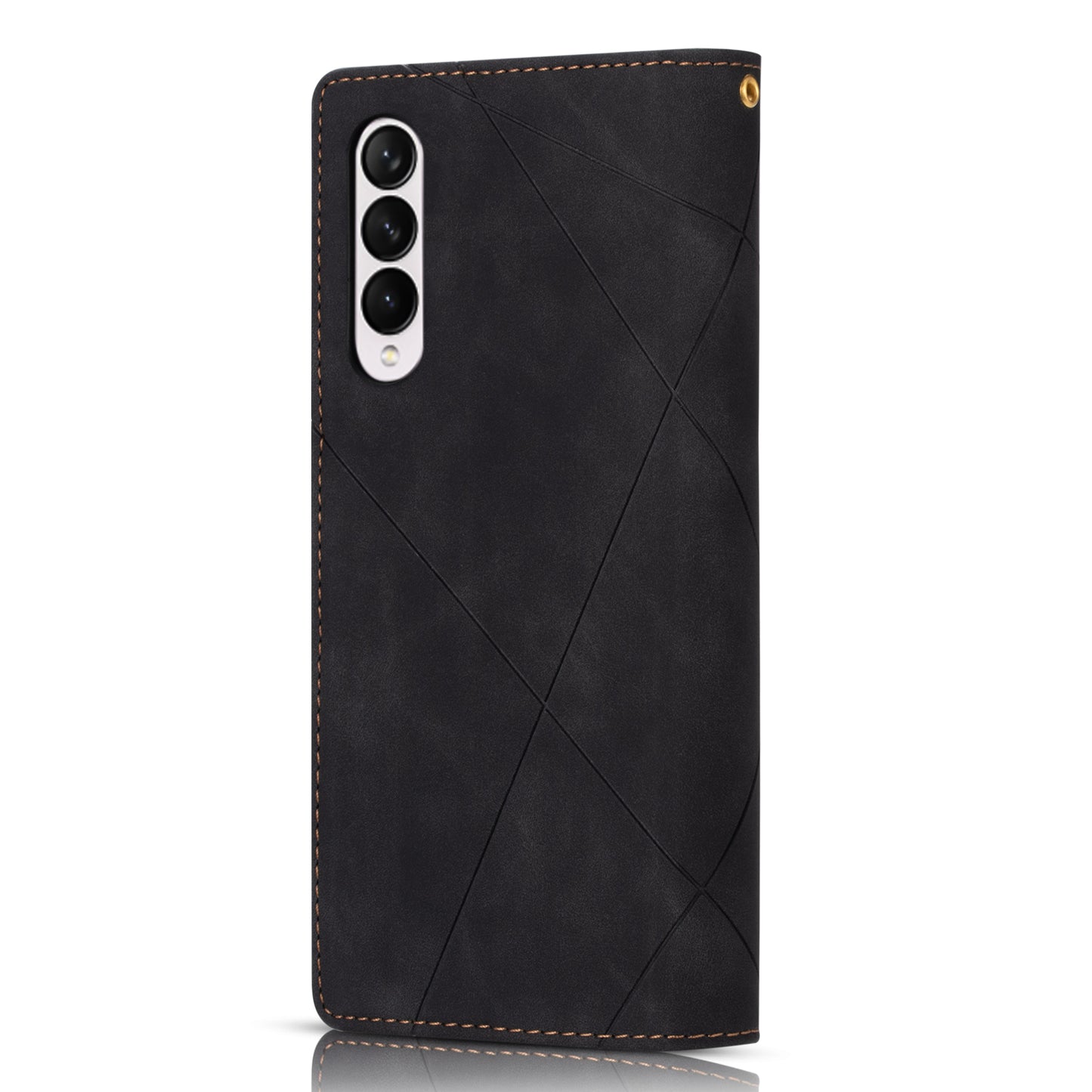Color Splicing Imprinting Lines Design Leather Phone Cover Wallet Stand Case with Zipper Pocket for Samsung Galaxy Z Fold3 5G