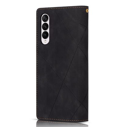 Color Splicing Imprinting Lines Design Leather Phone Cover Wallet Stand Case with Zipper Pocket for Samsung Galaxy Z Fold3 5G