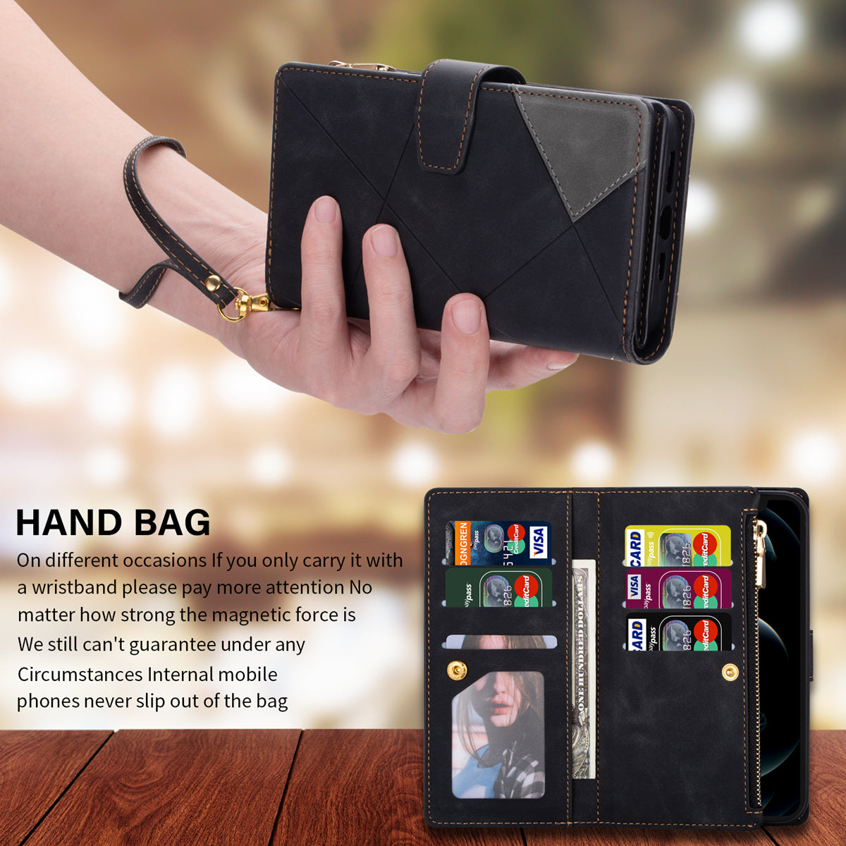 Color Splicing Imprinting Lines Design Leather Phone Cover Wallet Stand Case with Zipper Pocket for Samsung Galaxy Z Fold3 5G