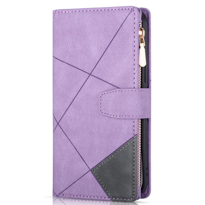 Color Splicing Imprinting Lines Design Leather Phone Cover Wallet Stand Case with Zipper Pocket for Samsung Galaxy Z Fold3 5G