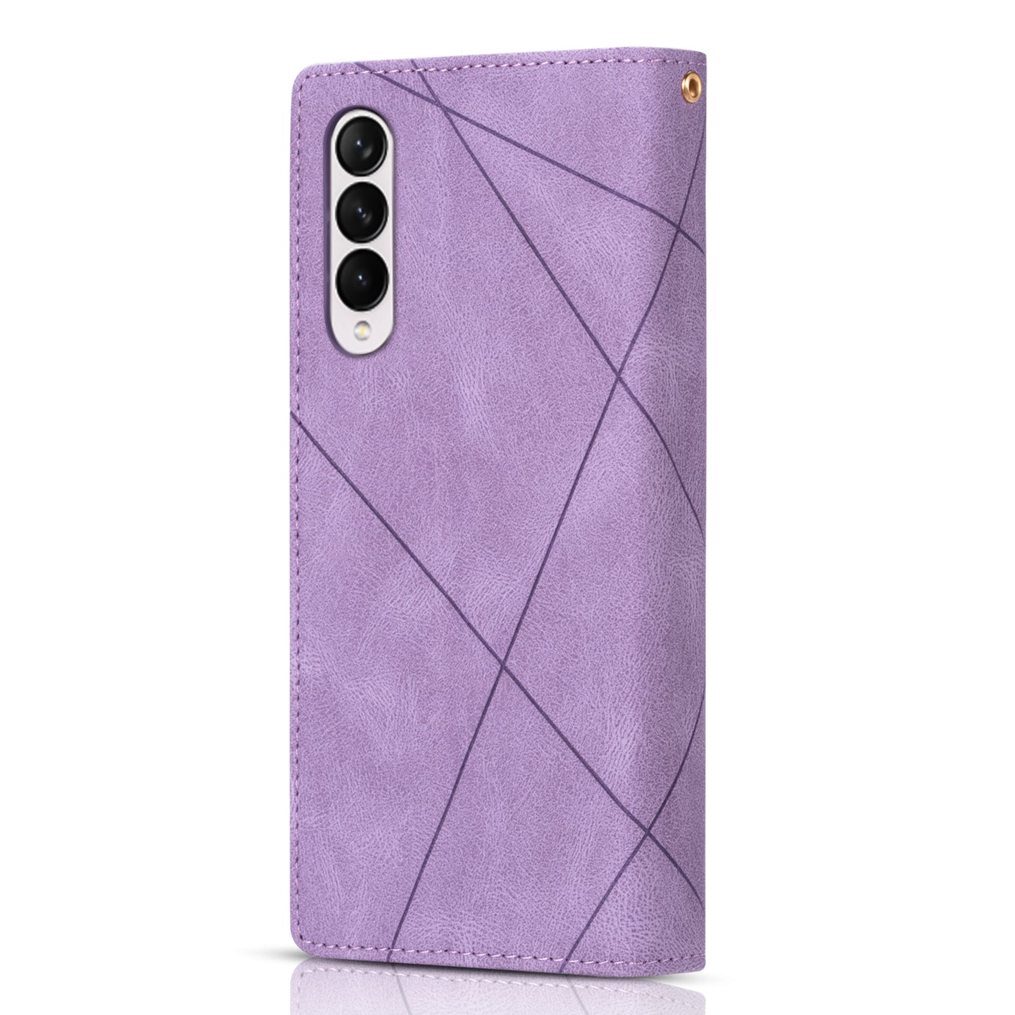 Color Splicing Imprinting Lines Design Leather Phone Cover Wallet Stand Case with Zipper Pocket for Samsung Galaxy Z Fold3 5G