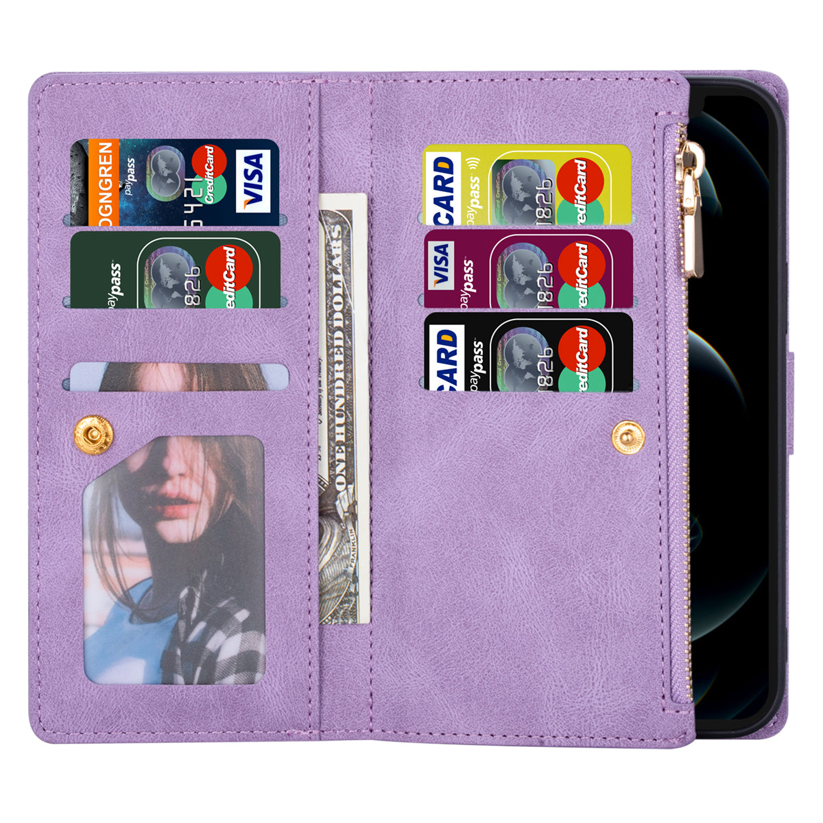 Color Splicing Imprinting Lines Design Leather Phone Cover Wallet Stand Case with Zipper Pocket for Samsung Galaxy Z Fold3 5G