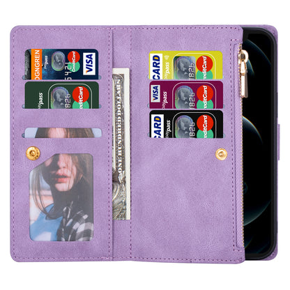 Color Splicing Imprinting Lines Design Leather Phone Cover Wallet Stand Case with Zipper Pocket for Samsung Galaxy Z Fold3 5G
