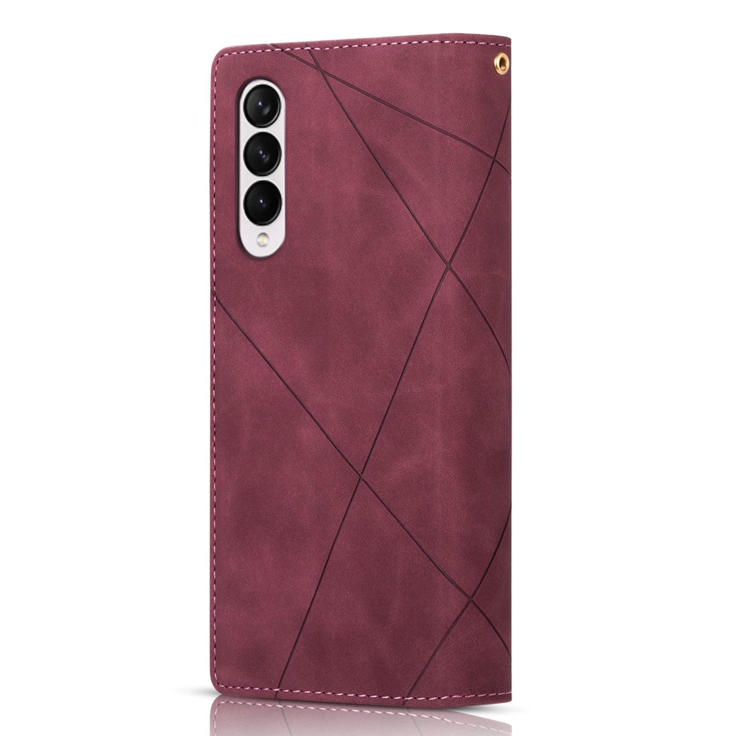 Color Splicing Imprinting Lines Design Leather Phone Cover Wallet Stand Case with Zipper Pocket for Samsung Galaxy Z Fold3 5G