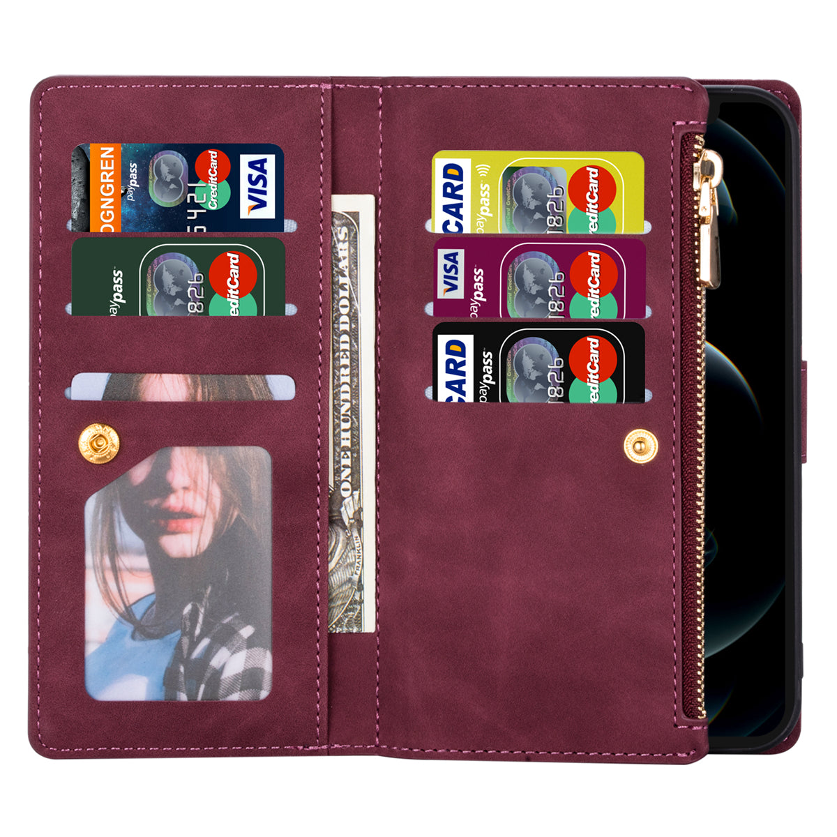 Color Splicing Imprinting Lines Design Leather Phone Cover Wallet Stand Case with Zipper Pocket for Samsung Galaxy Z Fold3 5G