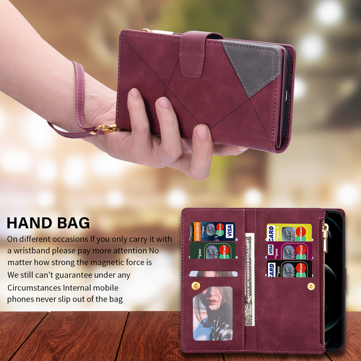 Color Splicing Imprinting Lines Design Leather Phone Cover Wallet Stand Case with Zipper Pocket for Samsung Galaxy Z Fold3 5G