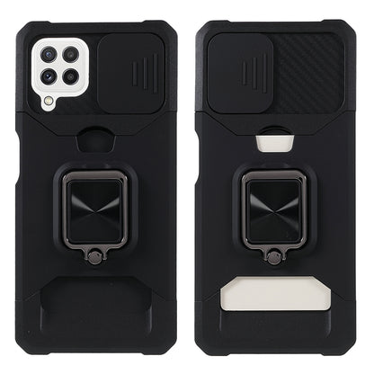 2 in 1 Camera Slider Design Hybrid Phone Case Cover with Kickstand and Card Holder for Samsung Galaxy A22 4G (EU Version)