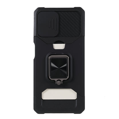 2 in 1 Camera Slider Design Hybrid Phone Case Cover with Kickstand and Card Holder for Samsung Galaxy A22 4G (EU Version)