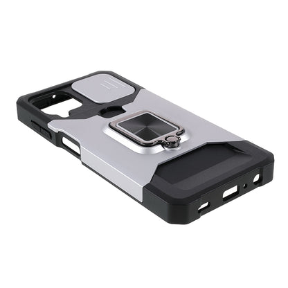 2 in 1 Camera Slider Design Hybrid Phone Case Cover with Kickstand and Card Holder for Samsung Galaxy A22 4G (EU Version)