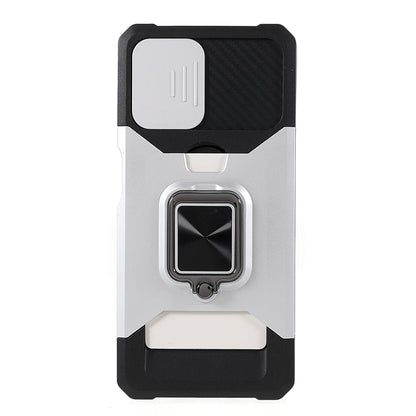 2 in 1 Camera Slider Design Hybrid Phone Case Cover with Kickstand and Card Holder for Samsung Galaxy A22 4G (EU Version)