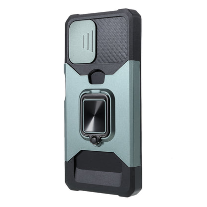 2 in 1 Camera Slider Design Hybrid Phone Case Cover with Kickstand and Card Holder for Samsung Galaxy A22 4G (EU Version)
