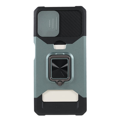 2 in 1 Camera Slider Design Hybrid Phone Case Cover with Kickstand and Card Holder for Samsung Galaxy A22 4G (EU Version)