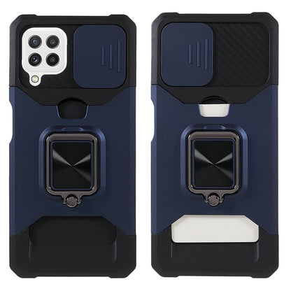2 in 1 Camera Slider Design Hybrid Phone Case Cover with Kickstand and Card Holder for Samsung Galaxy A22 4G (EU Version)