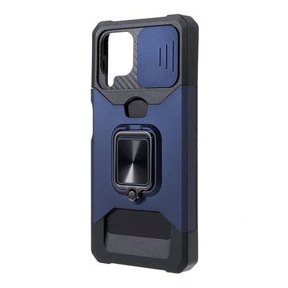 2 in 1 Camera Slider Design Hybrid Phone Case Cover with Kickstand and Card Holder for Samsung Galaxy A22 4G (EU Version)