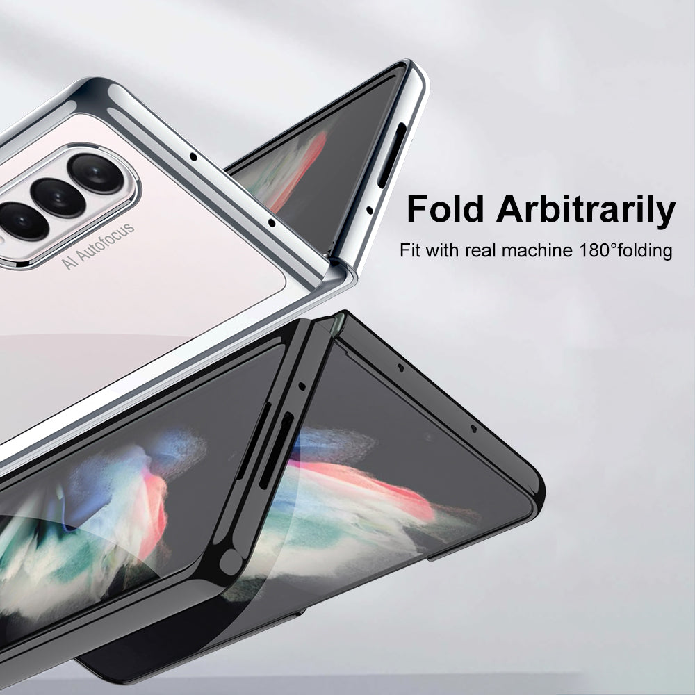 GKK Electroplating PC Foldable Case with Tempered Glass Screen Film for Samsung Galaxy Z Fold3 5G