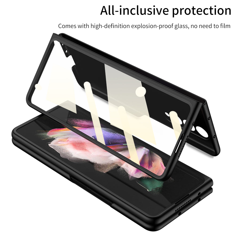 GKK All-Inclusive Hard PC Foldable Case with HD Tempered Glass Screen Film for Samsung Galaxy Z Fold3 5G