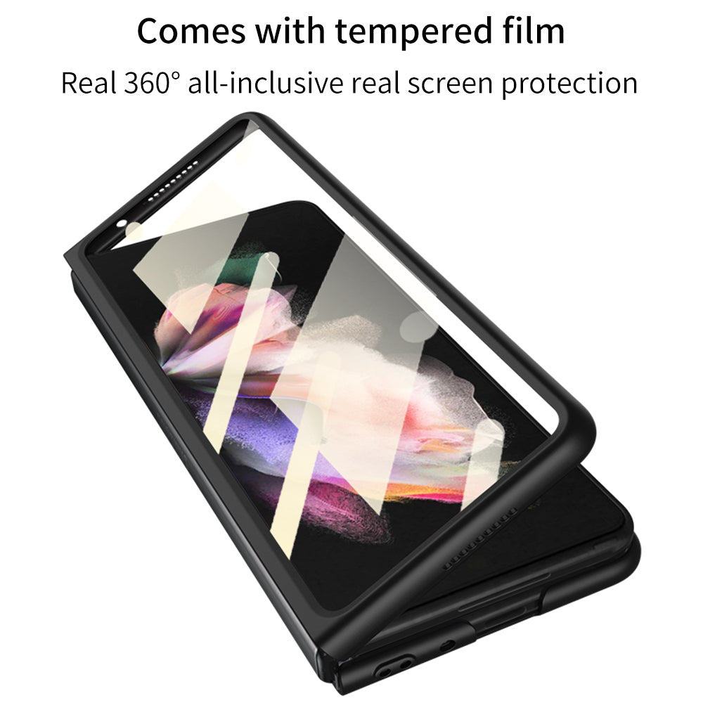 GKK All-Inclusive Hard PC Foldable Case with HD Tempered Glass Screen Film for Samsung Galaxy Z Fold3 5G