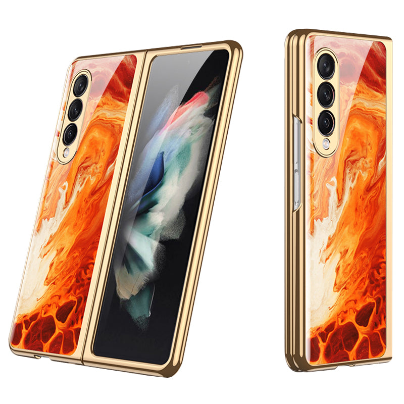 GKK Painted Pattern Printing IMD Tempered Glass Back + Hard PC Shockproof Anti-Scratch Protective Cover for Samsung Galaxy Z Fold3 5G