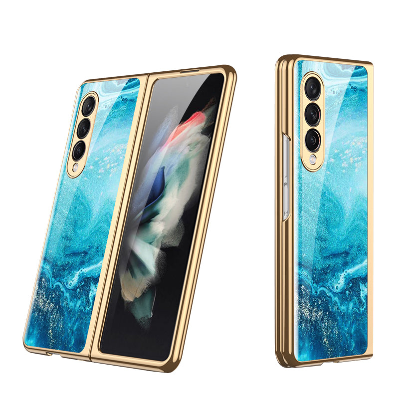 GKK Painted Pattern Printing IMD Tempered Glass Back + Hard PC Shockproof Anti-Scratch Protective Cover for Samsung Galaxy Z Fold3 5G