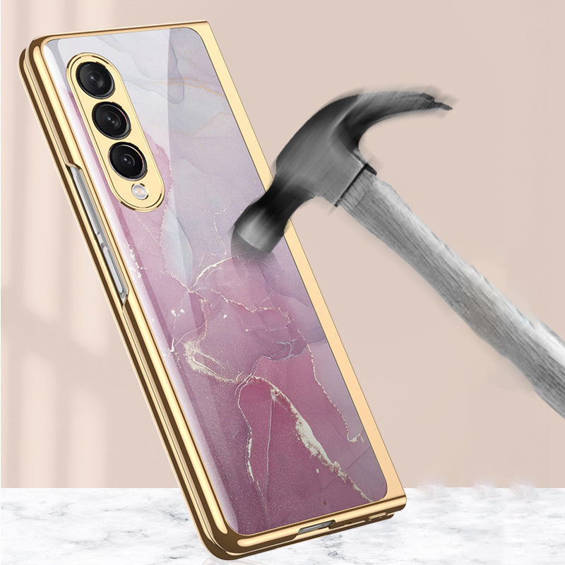 GKK Painted Pattern Printing IMD Tempered Glass Back + Hard PC Shockproof Anti-Scratch Protective Cover for Samsung Galaxy Z Fold3 5G