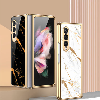 GKK Painted Pattern Printing IMD Tempered Glass Back + Hard PC Shockproof Anti-Scratch Protective Cover for Samsung Galaxy Z Fold3 5G
