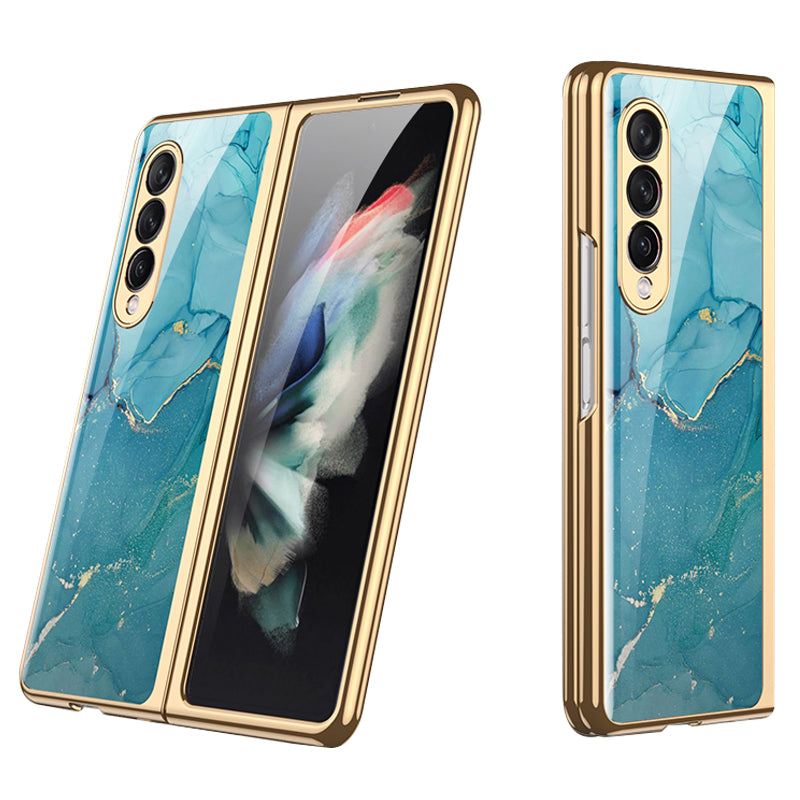 GKK Painted Pattern Printing IMD Tempered Glass Back + Hard PC Shockproof Anti-Scratch Protective Cover for Samsung Galaxy Z Fold3 5G