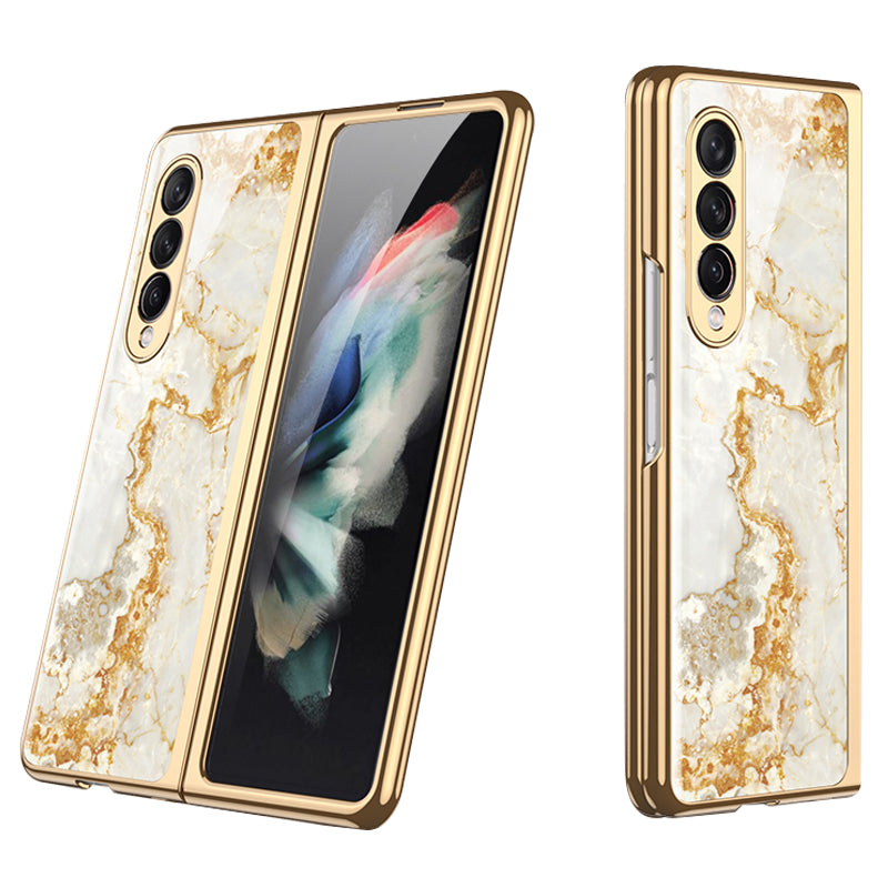 GKK Painted Pattern Printing IMD Tempered Glass Back + Hard PC Shockproof Anti-Scratch Protective Cover for Samsung Galaxy Z Fold3 5G
