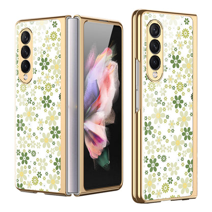 GKK Floral Pattern Printing Tempered Glass + Hard PC Electroplate Edge IMD Protective Back Cover for Samsung Galaxy Z Fold3 5G