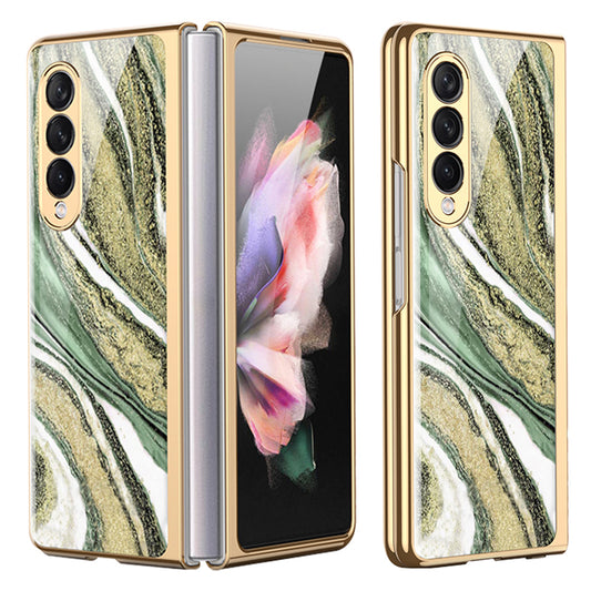 GKK Anti-Scratch IMD Graceful Marble Pattern Tempered Glass Back + Hard PC Shockproof Electroplating Cover for Samsung Galaxy Z Fold3 5G