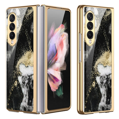 GKK Anti-Scratch IMD Graceful Marble Pattern Tempered Glass Back + Hard PC Shockproof Electroplating Cover for Samsung Galaxy Z Fold3 5G